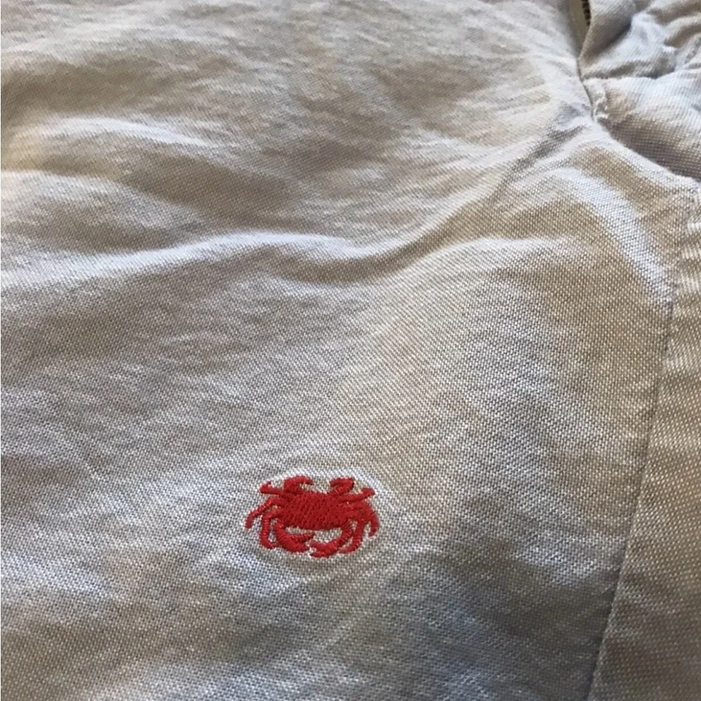 J Crew Sunwashed Oxford Chinos Shorts Coastal Summer Blue Red Crabs Men Size 30w - Picture 3 of 4